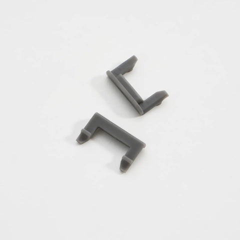 30 Pack Cabinet Door Angle Restriction Clips For 90 Degree Limit To Prevent Slamming And Wall Dings With Super Snug Hinge Guards showing two gray clips.