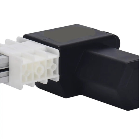 Close-up of Beefy Heavy Duty Linear Actuator For Industrial Automation Workhorse, black housing, white sliding guide screw visible.