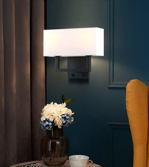Double Black Wall Sconce Set With White Textile Shades And Easy On Off Switch Modern Living Room Bedroom Bedside Lighting Fixture