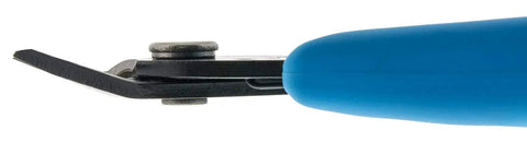 Close-up of Pro Grade Micro Shear Flush Cutter 18 AWG Capacity Five Inch Overall Length Alloy Steel Construction angled tip.