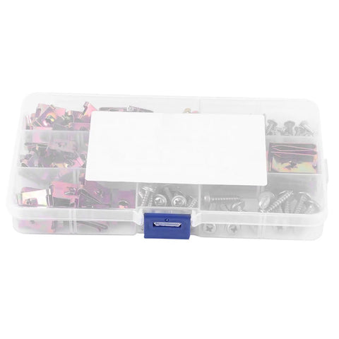 Compact box of 85Pcs Automotive Clip Nuts And Fasteners Kit With U Clips And Stainless Steel Screws Manganese Steel Interior Trim Fasteners Set