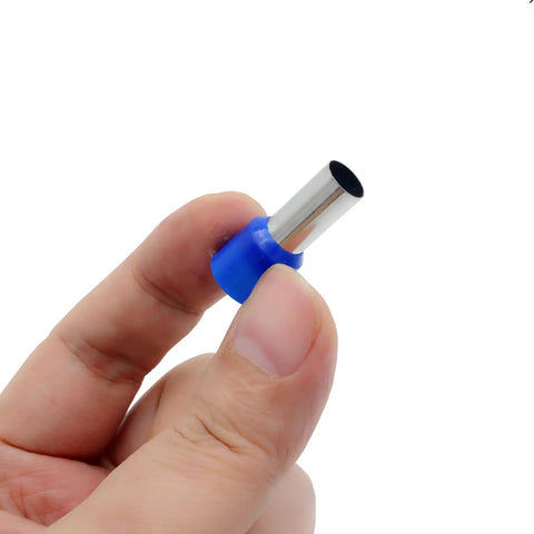 Close-up of 20 Pcs AWG4 25mm2 Copper Wire Ferrules Crimp Connectors VE25-16 Insulated Cord End Terminals Kit Blue