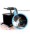 Top Tier Heavy Duty 16 Inch Drum Fan With Atomized Mist Cooling And Oscillating Head showing water mist adjustment switch detail.