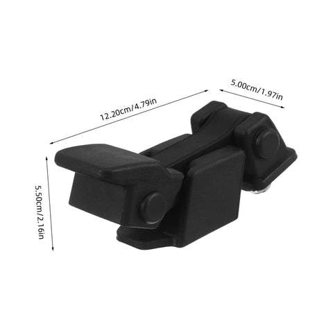 Flexible Hood Latch Lock Kit With Black T-Handle Hasps And Brackets, dimensions indicated, for engine hood vehicle use.