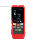Sharp Wall Detector Scanner And Heavy Duty Metal Detector Working As A Dead Simple Stud Finder With Live Wire Voltage Meter. Red handheld tool with LCD screen.