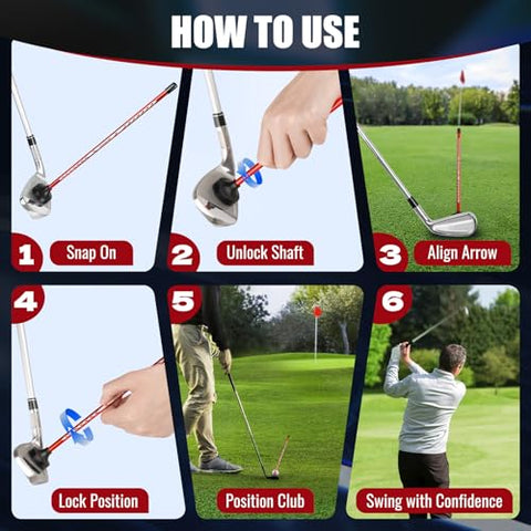 Golf Alignment Rods Swing Training Aid With Magnetic Base, 10 Inch Alignment Stick instructional steps and use visuals
