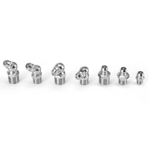Beefy 45 Pcs Grease Nipple Fittings Set For Grease Guns Brass Metal Nipples M6 M8 M10 displayed in various angles and sizes