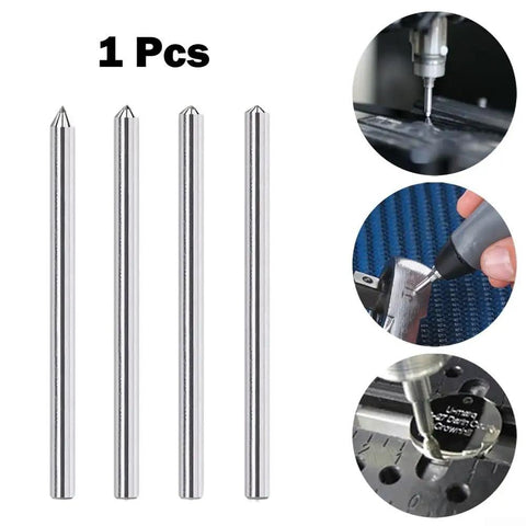 Set of four diamond engraving bits, 175mm length, with close-up images demonstrating use on various materials.
