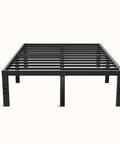 Queen Size Metal Platform Bed Frame With Under Bed Storage Heavy Duty Steel Slat Support visible from the side, sturdy black slat design.