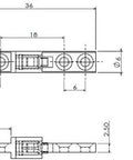 Technical drawing of Friction Hinge For Cabinets And Interior Doors With 360 Degree Shaft Rotation And 36mm Length For Kitchen Cabinets Cupboards And Wardrobes In Silver Tone Nickel Plated Iron KLYMY Hinges No Fuss Install.