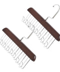 Solid Wooden Closet Organizer Dual Pack Featuring Eight Smooth Stainless Steel Hooks for scarves and ties.