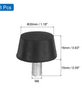 8 Pack Adjustable Leveling Feet Rubber Table and Chair Feet with M8 x 15mm Studs, dimensions and black color shown