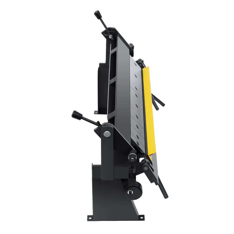 Side view of 24 Inch Box And Pan Brake With 0 To 135 Degree Adjustable Bend, Heavy Duty Sheet Metal Hand Brake For DIY Pros, showing levers and removable fingers.