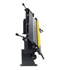 Side view of 24 Inch Sheet Metal Bender Box And Pan Brake With 0 To 135 Degree Bending, Portable Floor Standing Brake for metalwork.
