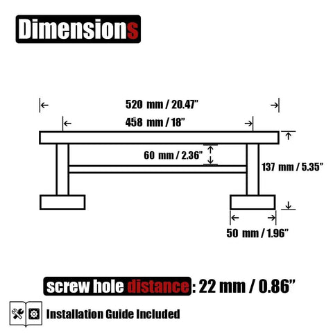 Diagram of Sturdy Stainless Steel Towel Bar For The Bathroom No More Folding Towels Twenty Point Five Inch Total Length With Eighteen Inch Usable Bar 304 Grade Thick Tube And Posts Brushed Finish Wall Mount Rust Resistant Easy Install showing dimensions and installation guide.