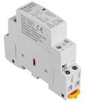 2 Pole AC Contactor With 24V DC Coil 25A Load, DIN rail mount, 35mm base, side view showing wire terminals and labels