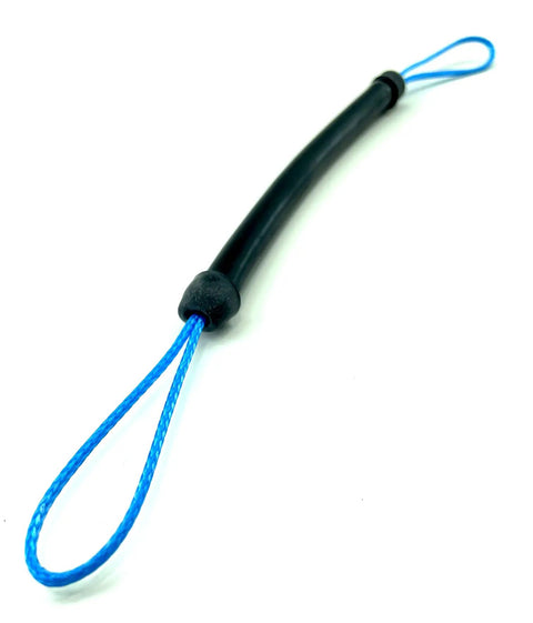 3/8 Inch Speargun Muzzle Bungee Shock Cord With 1000 lb Dyneema, two loops, blue latex rubber, stretches up to 2x, heavy duty