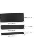 3 Pack Screw Mounted Blind Plates For Equipment Cabinets And Server Racks, Dust Guard Covers, Easy Install, Rugged Internal Equipment Shield, Keeps Machines Clean And Cool. Black metal set with sizes shown.
