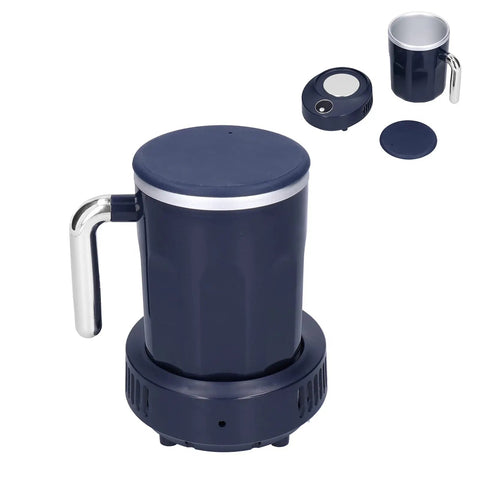 Smart Heated Coffee Mug With Portable Temperature Control Cup and Electric Warmer showcasing a blue design and heating base.