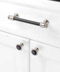 Round Cabinet Knobs 10 Pack Matte Black And Nickel, Durable Solid Metal Drawer Knobs installed on white cabinet front view
