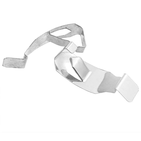 Close-up of two silver metal clips from Heavy Duty Metal Picture Frame Backing Clips Set With Spring Rotating Clamps.