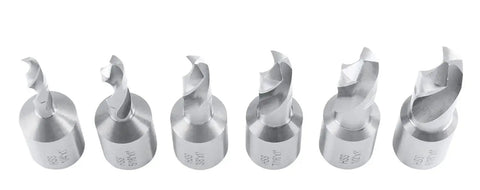 Six Piece HSS Drill Bit Set With 3/4 Inch Weldon Shank And 1 Inch Cutting Depth Fully Ground For Metal Wood And Aluminum