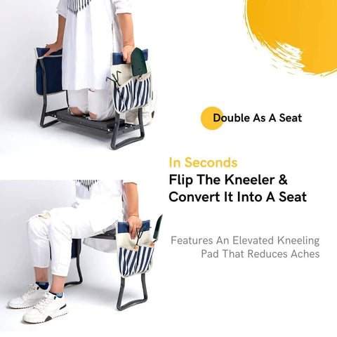 Foldable Garden Kneeler And Seat With Two Bonus Tool Pouches, Lightweight Sturdy Garden Stool With Soft EVA Foam Pad in use