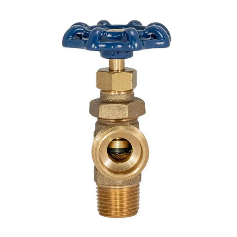 Front view of a Beefy Heavy Duty Boiler Drain Fitting with MHT Outlet Brass One Half Inch MIP Connection