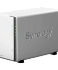 Next Level Network Attached Storage Server For Business Featuring Slick Two Terabyte Solid State Drives And Hella Quick Quad Core Processor With 512 Megabytes Ram And Gigabit Network Port For Badass Backup And Private Cloud Setup - White Synology DS220j with LED indicators.