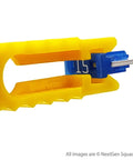 Premium Automotive Low Profile Mini Blade Fuse Assortment Kit With Slick Add A Circuit Tap Holders and Sturdy Puller, 20 Piece showing 15A blue fuse in yellow puller.