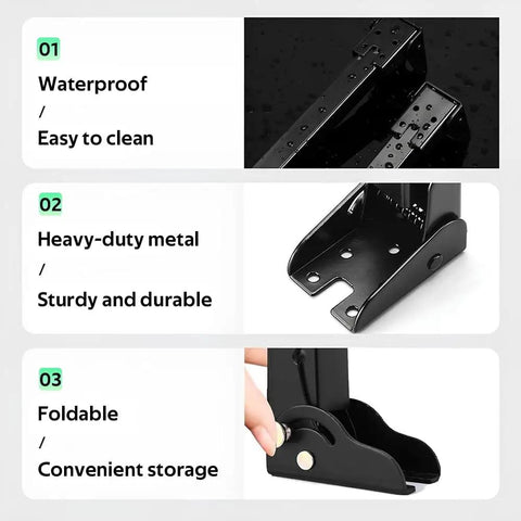 Heavy Duty Folding Table Legs 4-Pack, showing waterproof, heavy-duty metal, foldable design