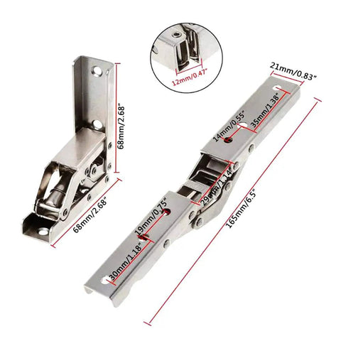 90 Degree Folding Door And Shelf Hinge With Hidden Bracket For Tables And Cabinets, Rust Resistant Steel, No Drill Needed.
