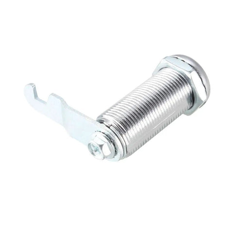 Sturdy One And A Half Inch Cam Lock Set For Cabinets With Long Cylinder Keyed Different Fits Panels Up To One And Three Eighths Inch Thick Chrome Plated Zinc Alloy Construction 2 Pack, side view