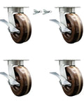 Heavy Duty Kingpinless Swivel Caster Set Of Four With Six Inch High Temp Glass Filled Nylon Wheels Bronze Bearings visible.