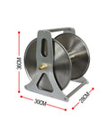 Heavy Duty Stainless Steel Garden Hose Reel Wall Mount Holder With Rolling Cart, dimensions 36cm height, 30cm width, 28cm depth.
