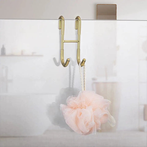 Over Door Shower Hooks 304 Stainless Steel Towel Hangers No Drill Bathroom Hanger For Frameless Doors Up To Half Inch Thick Gold Finish