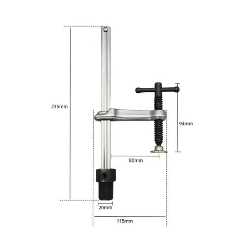 Heavy Duty Insertion Table Clamp Fixture With Ratchet Lock For Metalworking And Carpentry Benches Grab And Go Bench Hole Clamp Alloy Steel Holding Device With 160 By 80 Base And 20mm Spacing, 235mm x 115mm