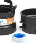 Combo Pack RV Sewer Hose Fittings And Adapters To PVC with rotating 3in hub pipe adapter, bayonet hooks, and thread seal tape