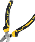 8 Inch Needle Nose Pliers With Side Cutter For Electronics And Jewelry Making, Pro Grade Chrome Vanadium Steel, Rust Resistant Coating, Non Slip Rubber Handles, Precision Tapered Nose For Wire Bending And Small Component Work, close-up view of yellow and black handles