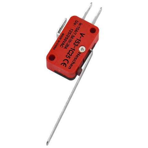 V-153-1C25 Micro Switch With Beefy Long Straight Lever 15A 125/250VAC Heavy Duty SPDT Snap Action Limit Switch Quick Connect Terminals Three Sixteenth Inch 4.8mm Dual Pack red micro switch with long straight lever and quick-connect terminals