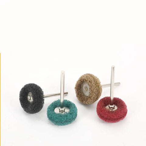 Solid 40 Pc Abrasive Nylon Buffing Wheel Set For Rotary Tool And Drill Rust Deburring Smooth Metallic Polish Efficient Shiny Finish For Metal Non Metal Jobs, assorted colored nylon wheels.