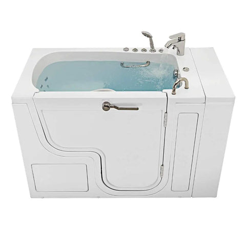 Sleek 32X52 Acrylic Transfer Walk In Tub With Heavy Duty Hydro Massage And Microbubble Jets Crafted For A No Sweat Fast Fill Setup And Right Side Dual Drain For Pure Chill Vibes, featuring water and jet controls.