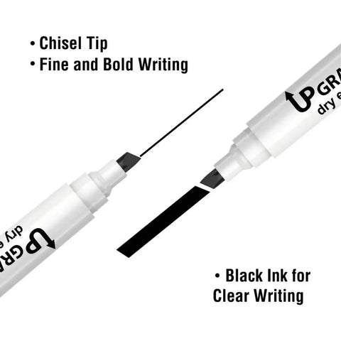 Black Dry Erase Markers Set With Low Odor Ink, Chisel Tip, 4 Count For Whiteboards showing fine and bold line capabilities.