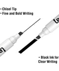 Close-up of chisel tip on Black Dry Erase Markers 12 Count Set With Low Odor Ink And Chisel Tip For Whiteboards, showing line variation.