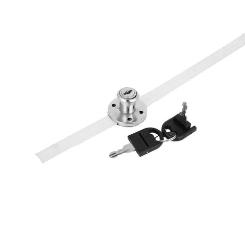 Knock Out Side Mount Drawer Lock Set For Desks And Cabinets Secure Three Linked Metal Latches With Spare Keys showing lock and keys.