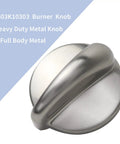 Close-up of Five Pack Stove Knob Replacements For Profile Cooktop Oven Rang, stainless steel WB03K10303 replacement knob.