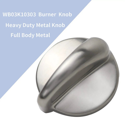 Close-up of Five Pack Stove Knob Replacements For Profile Cooktop Oven Rang, stainless steel WB03K10303 replacement knob.