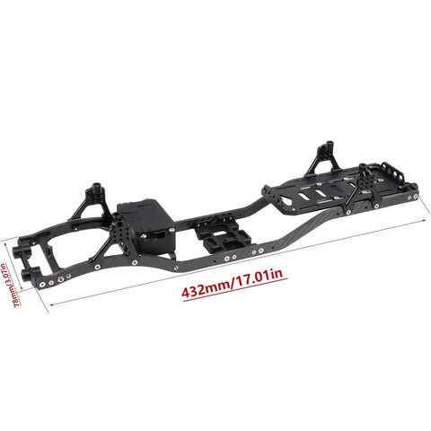 Carbon Fiber Crawler Chassis Frame Kit With 4.3mm CNC Metal Build For Axial SCX10 II 1/10 RC Truck, side view, 432mm length