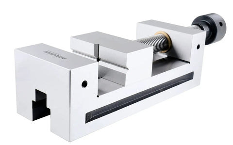 4 Inch Precision Toolmakers Vise for Machinists with hardened and ground steel, 58 62 HRC, detailed clamping mechanism view