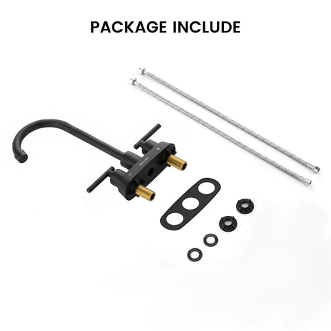 BLYLUND Black Commercial Bar Sink Faucet, Stainless Steel 2 Hole Bar Faucet parts including faucet body and accessories.